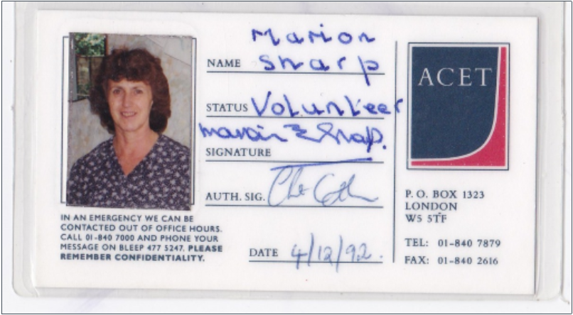 Marion's ID card