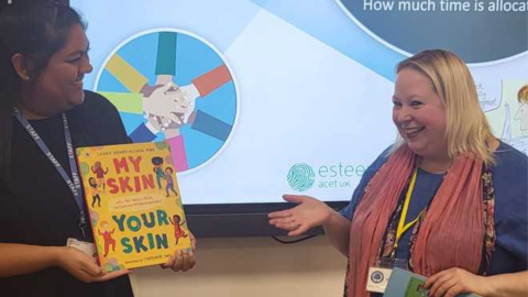 Rachel (left) delivering primary teacher training