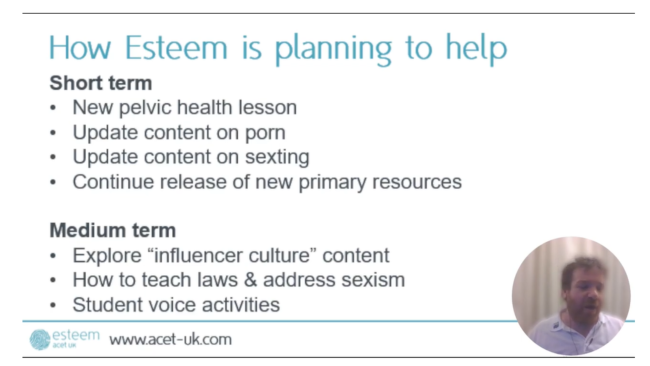 Gareth and Rachel ran an online CPD workshop for Esteem network members on the RSHE guidance changes